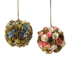 Vintage Wood Shaving Spring Floral Bouqet Ball Ornaments Set Assorted